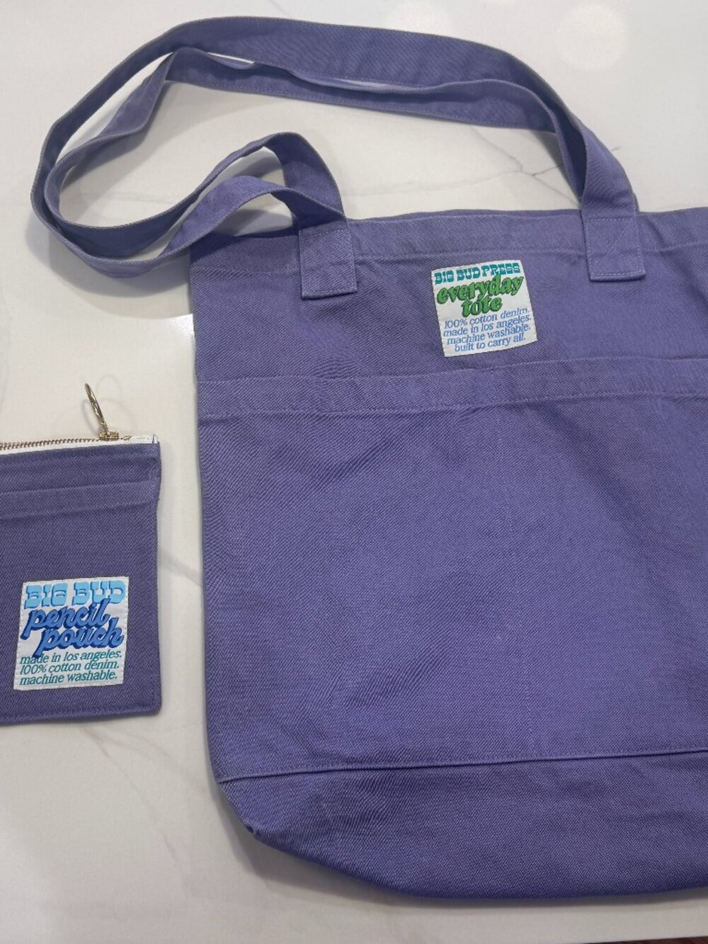Big Bud Press Bundle: Everyday Tote Bag + Perfect Pencil Pouch, Faded Grape EUC